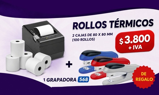 [W0030010] PROMO WEB 2 - 100 rollos 80x80 + Grapadora 568 DE REGALO!