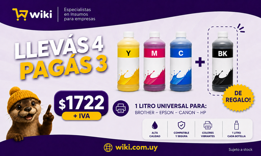 [W0070132] PROMO WEB 5 - 3 Botellas x 1L de tinta compatible + 1 DE REGALO! (Una de cada color)